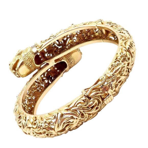 Rare Ilias Lalaounis 18k Yellow Gold Double Chimera Diamond Ruby Bangle Bracelet - Picture 3 of 16